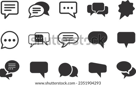 Set a simple chat bubble related icon. With an outline style. Contains regular bubbles, solid bubbles and others. With the purpose of ui, web, application or software and many others