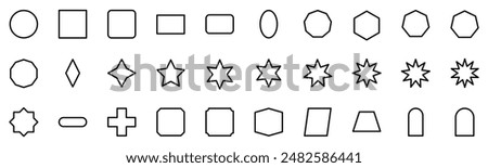 Collection of Basic Shape Related Vector Line Icons. Contains Icons like Circle, Square, Round, Star and more. Editable stroke. 48x48 pixel