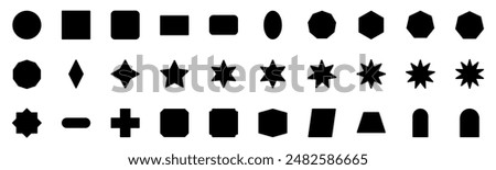 Collection of Basic Shape Related Vector Solid Icons. Contains Icons like Circle, Square, Round, Star and more. Editable stroke. 48x48 pixels