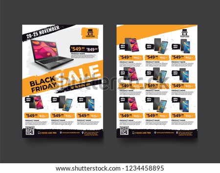 2 sides flyer template for Black Friday Sale Promotion with Sample Product Images, for A4 paper size with 3mm. bleeds area, CMYK Color, Free Font Used, EPS 10 
 
