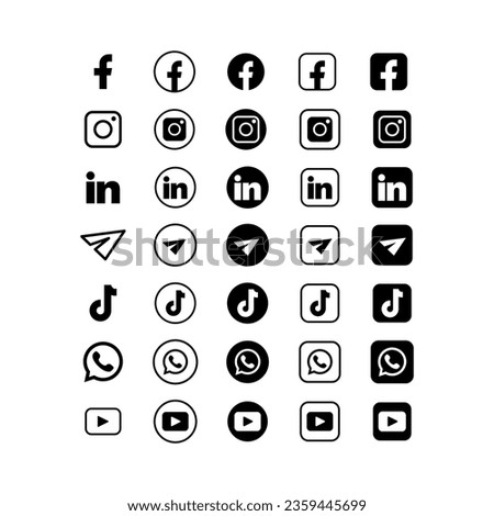 social media icon set with editable stroke