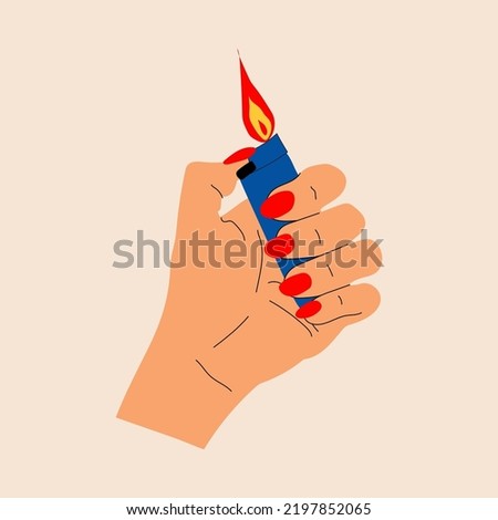 Hands holding a lighter .Vector in cartoon style. All elements are isolated