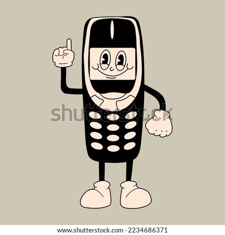 Old phone. Cute cartoon character with hands, legs, eyes. Retro comic style. Hand drawn isolated Vector illustration. Print, logo template