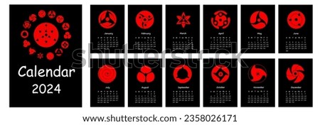2024 calendar with Icon Sharingan. Calendar planner minimal style, annual organizer. Vector illustration