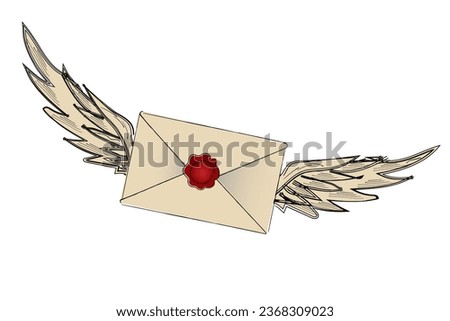 Magical letter invitation with wings. Magic post flat concept . vector	
