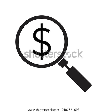 vector flat icon of magnifying glass looking at money results