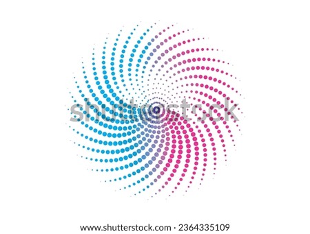 a blue and pink swirl logo, a circular dot pattern with blue and pink colors, dot cmyk black gradient symbol logotype circular shape spiral halftone circle round abstract circle 