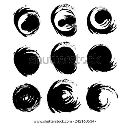 a set of black ink circles brush stroke bundle on a white background,black and white icons set, a set of black ink swirls on a white