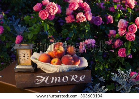 beautiful composition label love garden roses lIt is written on label word love wedding flowers