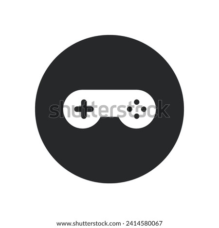 White gamepad icon on black round background, flat, web, vector