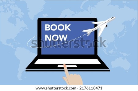 Vector illustration of a laptop with world map booking for plane ticket