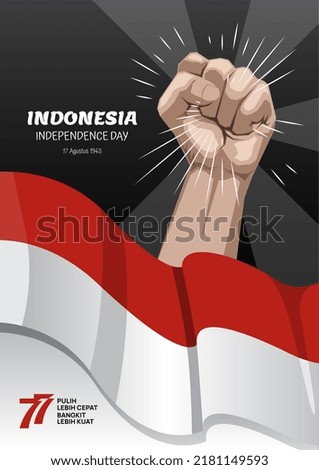 Hand and national flag on black background. Pulih lebih cepat bangkit lebih kuat translates recover faster get up stronger