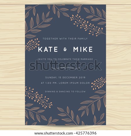 Save the date, wedding invitation card template with copper color flower floral background. Vector illustration.