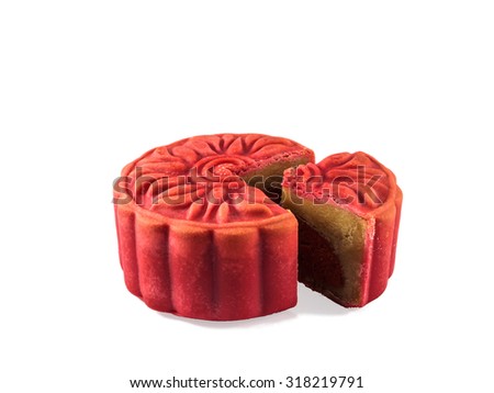Cranberry & Earl Grey Moon cake isolated on the white background, Red Moon cake, Autumn Moon cake festival food