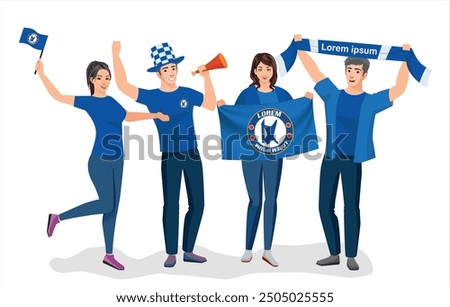 fans sport icon logo sign art yellow design fans team joy cup fun vector ball game flag fc London male men boy girl young fa blue blues city party set pose fun glory lover cheer old famous sport team