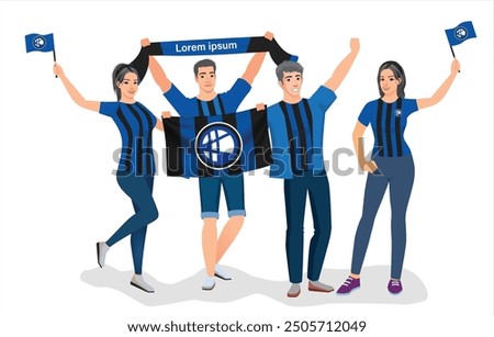 fans sport icon logo sign art design group team joy happy cup fun vector ball a game flag fc Italy male men boy girl young city party set pose fun glory lover cheer famous sport team blue black