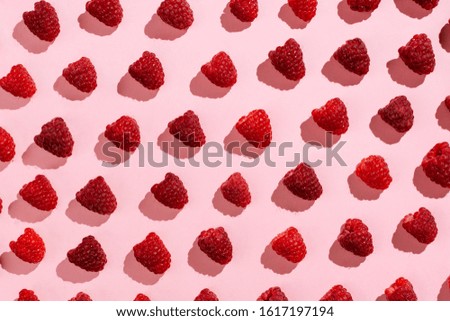 Image, Stock Photo Flatlay of arranged raspberries on pink