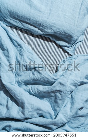 Similar – Image, Stock Photo Flatlay of blue linen bed cloths and pillow, morning concept