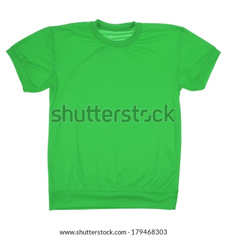 Green blank t-shirt isolated on white. Clipping path inside. Ready for your logo or artwork.