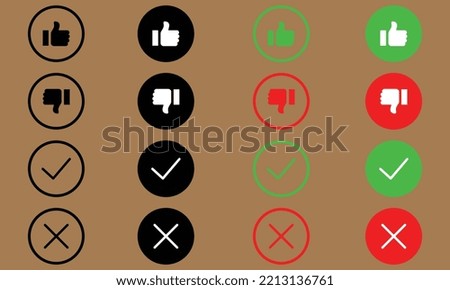 Hand with Thumbs Up and Hand with Thumbs Down Icon with fill and Line style. Like and Dislike Symbol. Flat Vector Icon Design Template Element and checkmark.