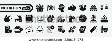 Web Set of Nutrition, Healthy food and Detox Diet Vector Icons.