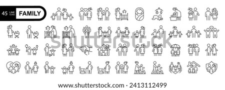 
Family editable stroke outline icon set. Thin linear style icons Pack. Vector Illustration
