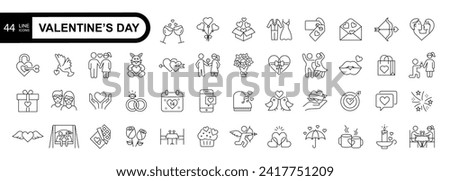 Valentines Day editable stroke outline icon set. Thin linear style icons pack. Vector illustration.	