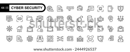 Cyber security  editable stroke line icons set. Technology concept  icons pack .	