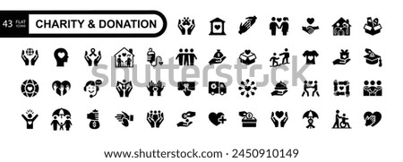 Charity and Donation icon set. Help, volunteer, donated, assistance, sharing and solidarity symbol. Solid icons vector collection.