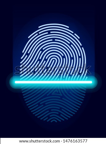 Fingerprint scanner ID symbol. Scanning identification system. Laser scan fingerprint ID icon app. Fingerprint security check. Vector illustration digital biometric authorization and security concept