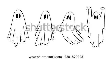 Set of cute halloween ghosts illustration design, flat halloween ghosts element collection template vector