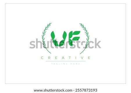 VF letters eco logo with leaf. Fresh nature and healthy leaf logo design.