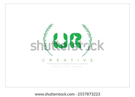 UR letters eco logo with leaf. Fresh nature and healthy leaf logo design.