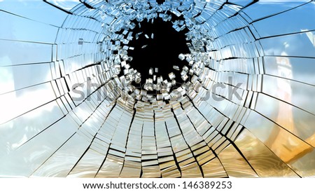Crime scene: Pieces of Broken mirror glass isolated on black