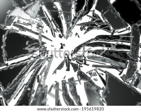 Shattered or broken glass Pieces isolated on white with shallow DOF