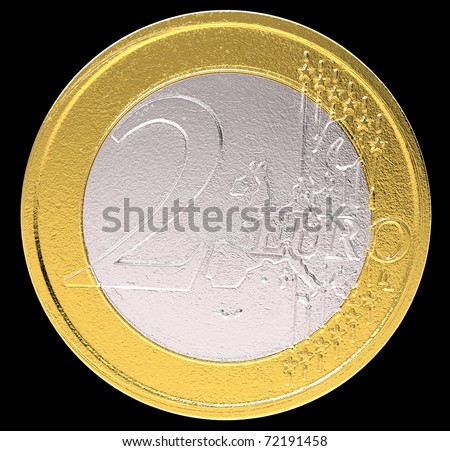 2 Euro: EU currency coin on black. Large resolution
