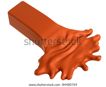 Melting chocolate block isolated over white background