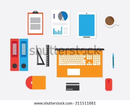 Set of Flat vector design illustration of modern business office and workspace