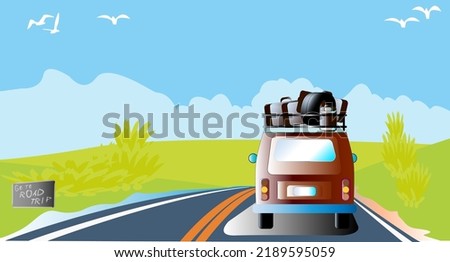 Illustration vector graphic cartoon character of road trip adventure.
