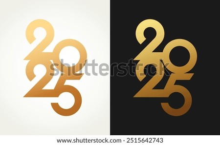 2025 Happy New Year gold logo text design on black background and white background