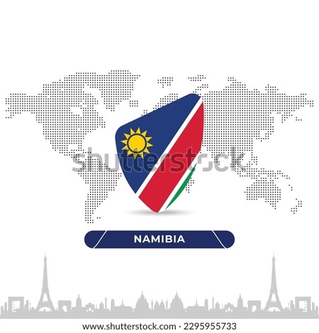 Namibia Creative Rugby Badge in flag design on France landmarks background for a sports tournament, this vector for sports match template or banner in vector illustration. Fully editable EPS.
