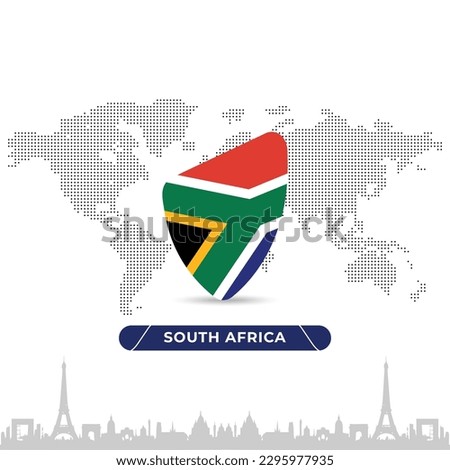 South Africa Creative Rugby Ball Badge in flag design on France landmarks background for a sports tournament, this vector for sports match template or banner in vector illustration. 