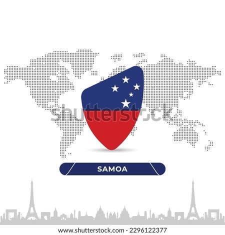 Samoa Creative Rugby BallBadge in flag design on France landmarks background for a sports tournament, this vector for sports match template or banner in vector illustration. Fully editable EPS.