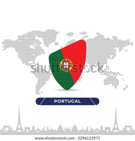 Portugal Creative Rugby BallBadge in flag design on France landmarks background for a sports tournament, this vector for sports match template or banner in vector illustration. Fully editable EPS.