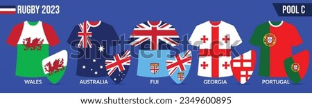 Rugby T-Shirt Jerseys with flag of pool C. Creative Vector Illustration. 