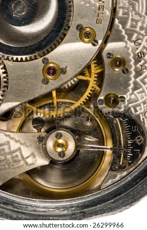 Close up picture of the inside movement of a pocket watch