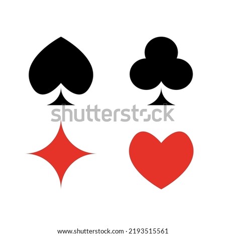 Vector flat black and red colorful playing card suits. Diamonds, clubs, hearts and spades symbols for entertainment game design. Vector illustration