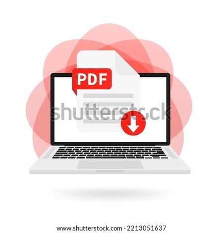 A pdf file on a laptop. Vector illustration