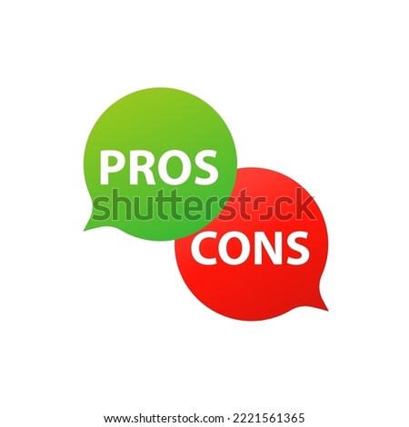 Pros and cons of rating analysis red left green right bubble message. A simple concept of advantages and disadvantages in business planning. Vector illustration