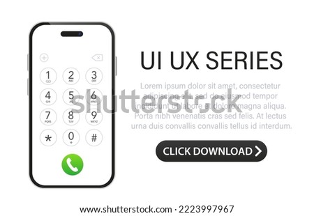 Smartphone keyboard with numbers and letters. Interface keyboard for touch devices. Dialing phone numbers on the screen. Mobile phone keyboard design with download button here. Vector illustration